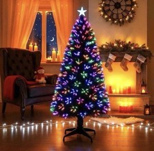 4ft Fibre Optic Christmas Tree Pre Lit LED Lights Colour Changing Star Green