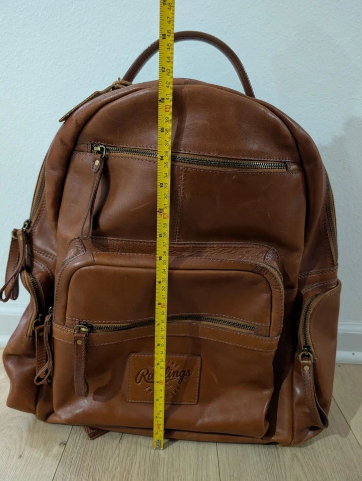 Mochila de couro genuíno Rawlings robusta RARA tamanho completo com zíper lateral - Imagem 3 de 4