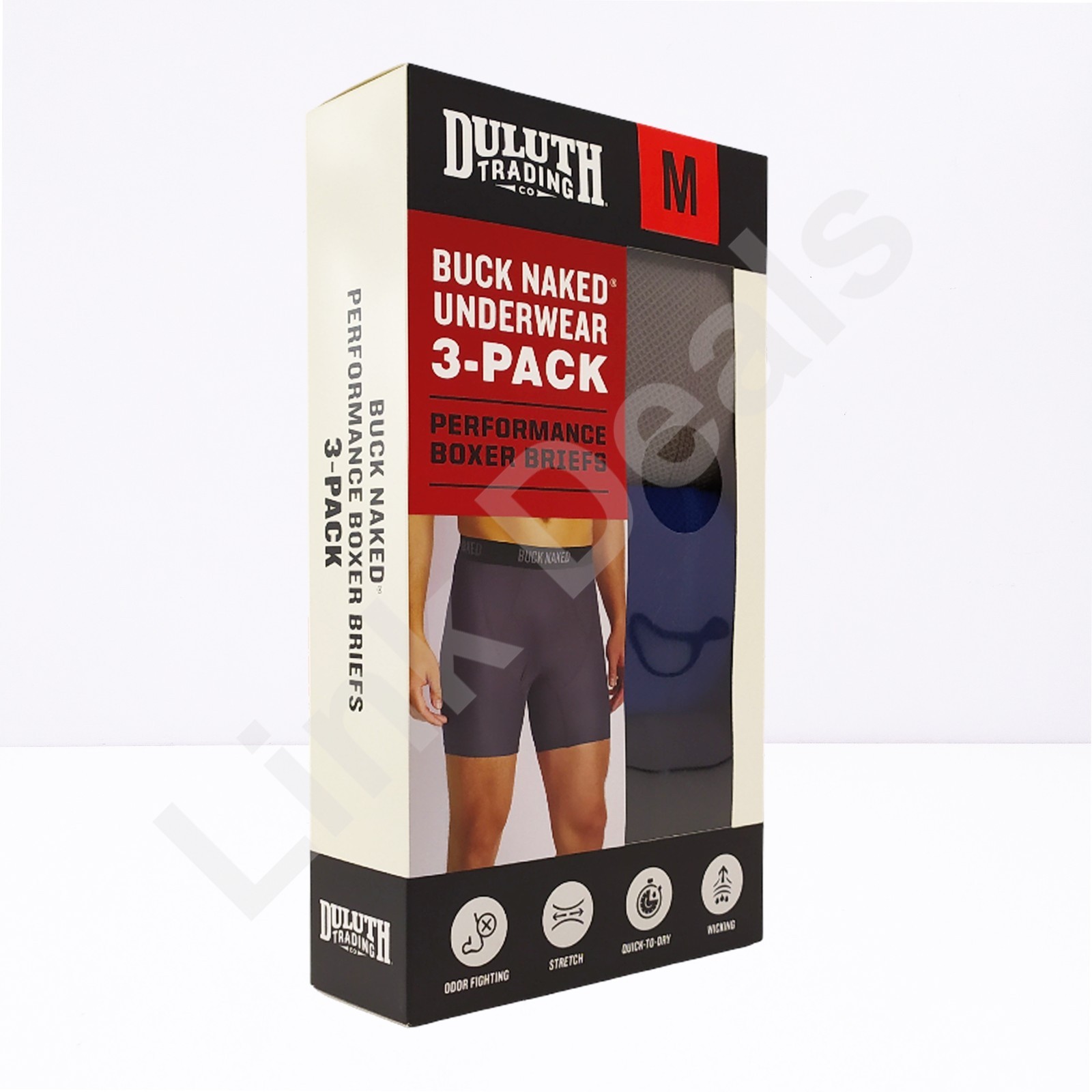 NEW Duluth Trading Buck Naked Boxer Brief Men's MEDIUM Blue Gray Black - 3 Pack