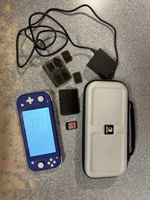 Nintendo Switch Lite Blue Handheld System W/ Mario Kart Charger Case  32GB 720p