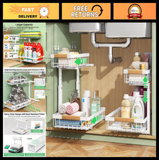 2-Tier Under Sink Organizer - Pull-Out Cabinet Storage Shelf, Metal Drawer, 2 Pa