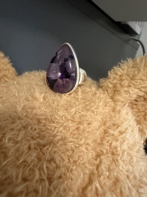 Vintage Starborn  Amethyst Drop Ring 925 Sterling Silver Handmade Ring Size 5