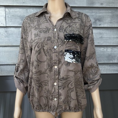 Bella Amore Shirt Lagenlook Button Viscose Sequins Made Italy Womens Large