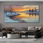 Snowy Lake Sunset Modern Unframed Canvas Painting for Living