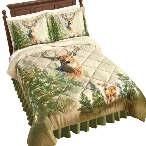 Einzigartiges Woodland Deer Scene 3-teiliges Bettdecken-Set - Bild 1 von 2