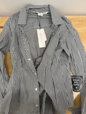 Veronica Beard Rosamund Striped Blouse Size 4 NWT Charcoal White Long Sleeve Top