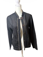 Chico's Black Textured Button-Front Blazer w/ Contrast Stitching. Lightweight.