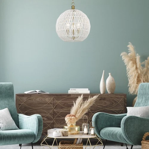 Golden Lighting 6933-3P Florence 3 Light 19"W Cage Pendant - Brushed Champagne - Picture 7 of 12