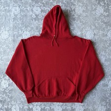 Vintage 70s 80s Sportswear Blank Cotton 50/50 Hoodie Red XL Made USA