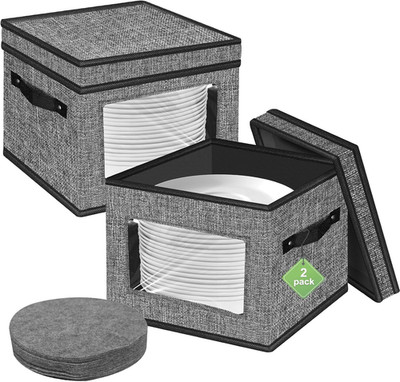 12x 12 Geschirr Aufbewahrungsbox mit Deckel und Griffen, Porzellan Aufbewahrungsbehälter für