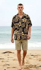 Vintage Pacific Legend Button Up Shirt Sz L Adult Black Floral Hibiscus Hawaiian