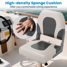 Boat Seat Upholstered Folding Captain Boat Chair w/Back-Grey 2 Pack