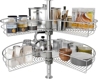 24'' 270° 2 Tier Rotating Corner Kitchen Cabinet Storage Rack Stainless Steel