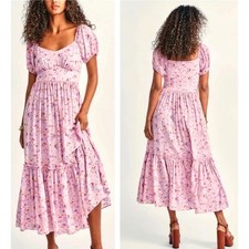 LoveShackFancy 6 Angie $595 SILK Milkmaid Midi Dress Puff Shoulder Floral Pink