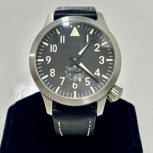 Maratac Pilot Automatic Watch Large 46mm Men’s Saphire Crystal SS BLACK LEATHER - Picture 4 of 10