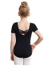Girls Gymnastics Leotards Crisscross Back Ballet Dance Outfits 8-9 Years Black