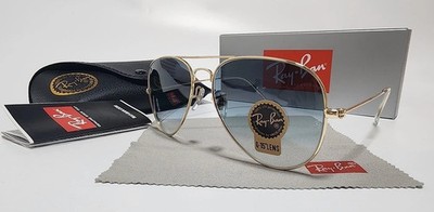New Ray-Ban RB3025 Aviator Pilot Sunglasses 58mm Gold Frame Gradient Blue Lenses
