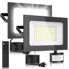 2-Pack 100W LED Flood light Plug-in, 12-Key Black Remote Control With PIR Motion