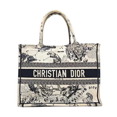 【Authentic】 DIOR Book Tote White Cloth Handbags (DDP)