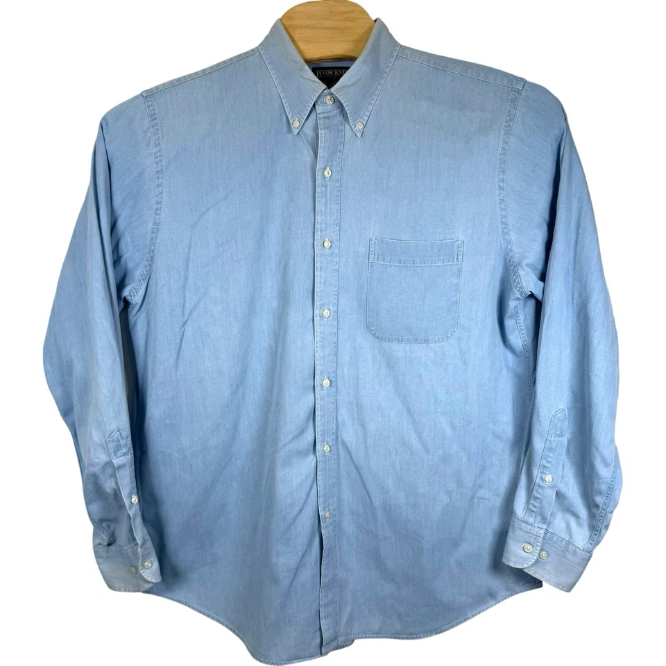 Lands End Chambray Denim Shirt Mens 16-16.5 Large Button Down Cotton Gorpcore - Image 2 of 4