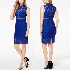 BARDOT Floral Sleeveless Cocktail High Neck Bodycon Mini Dress, XS, Blue