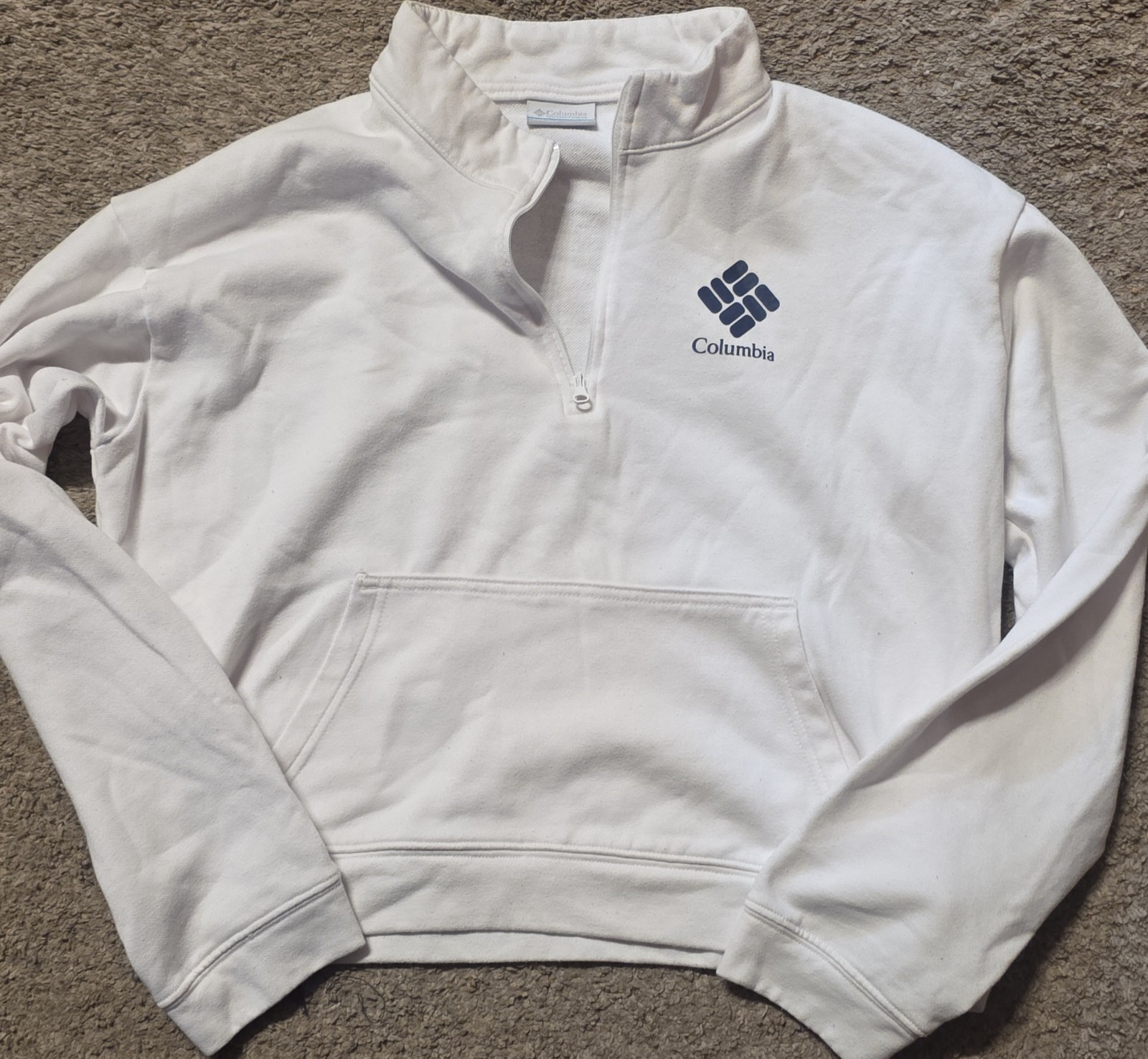 Columbia White Fleece Pullover Hoodie 1/4 Zip Mock Neck XL