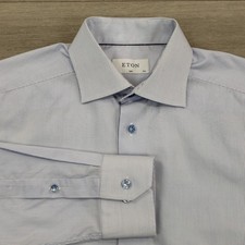 ETON Dress Shirt Men's Size 15.5 Slim Fit Blue White Striped Cotton Long Sleeve