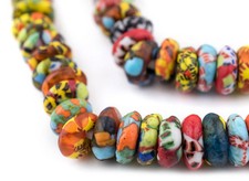 Bright Medley Fused Rondelle Recycled Glass Beads 14mm Ghana African Multicolor