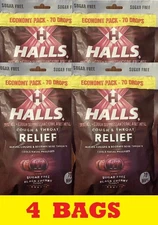 4x Halls ECONOMY PACK Black Cherry Cough & Throat Relief  70 Cough Drops 4 BAGS