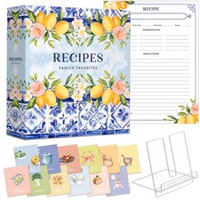 Recipe Binder with 50 Plastic Sleeves, 30 Pages, 11x12x2 inch, White