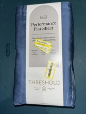 Threshold KING 400 Thread Count Performance Flat Sheet Metallic Blue NEW