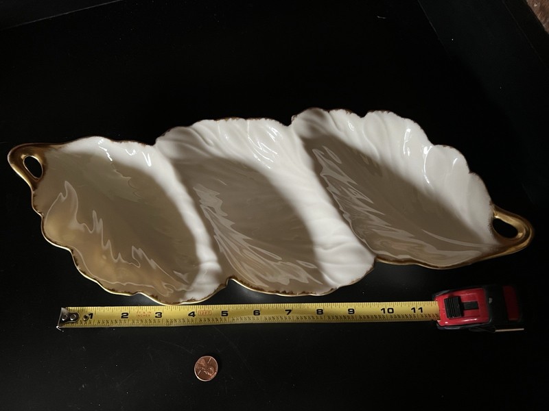 Lenox Tripoli Leaf Three Section Serving Dish Platter 24K Gold Trim Relish USA