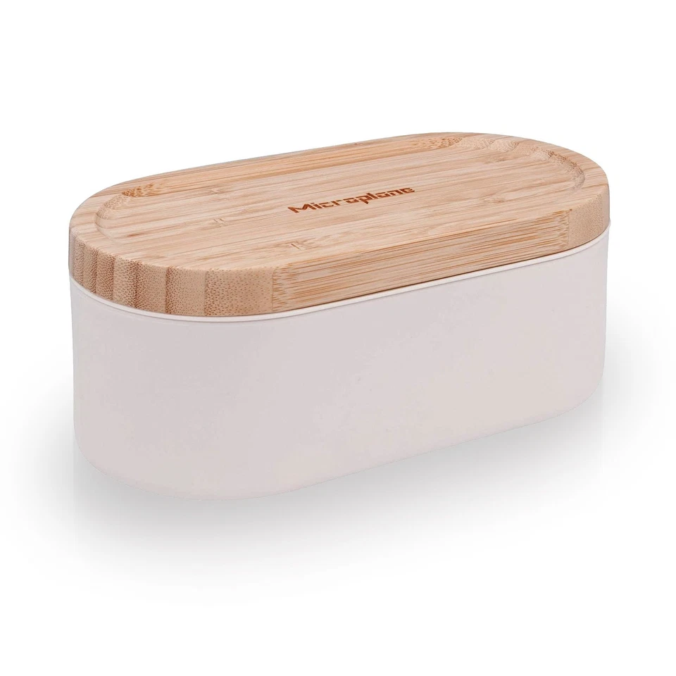 Microplane - Reibe mit Auffangbehälter & 2 Deckel | Kaschmir Weiß Bambus