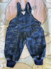 VTG Oshkosh B'Gosh Vestbak Blue Denim Sailing Boat Themed Overalls 1980's 12 M