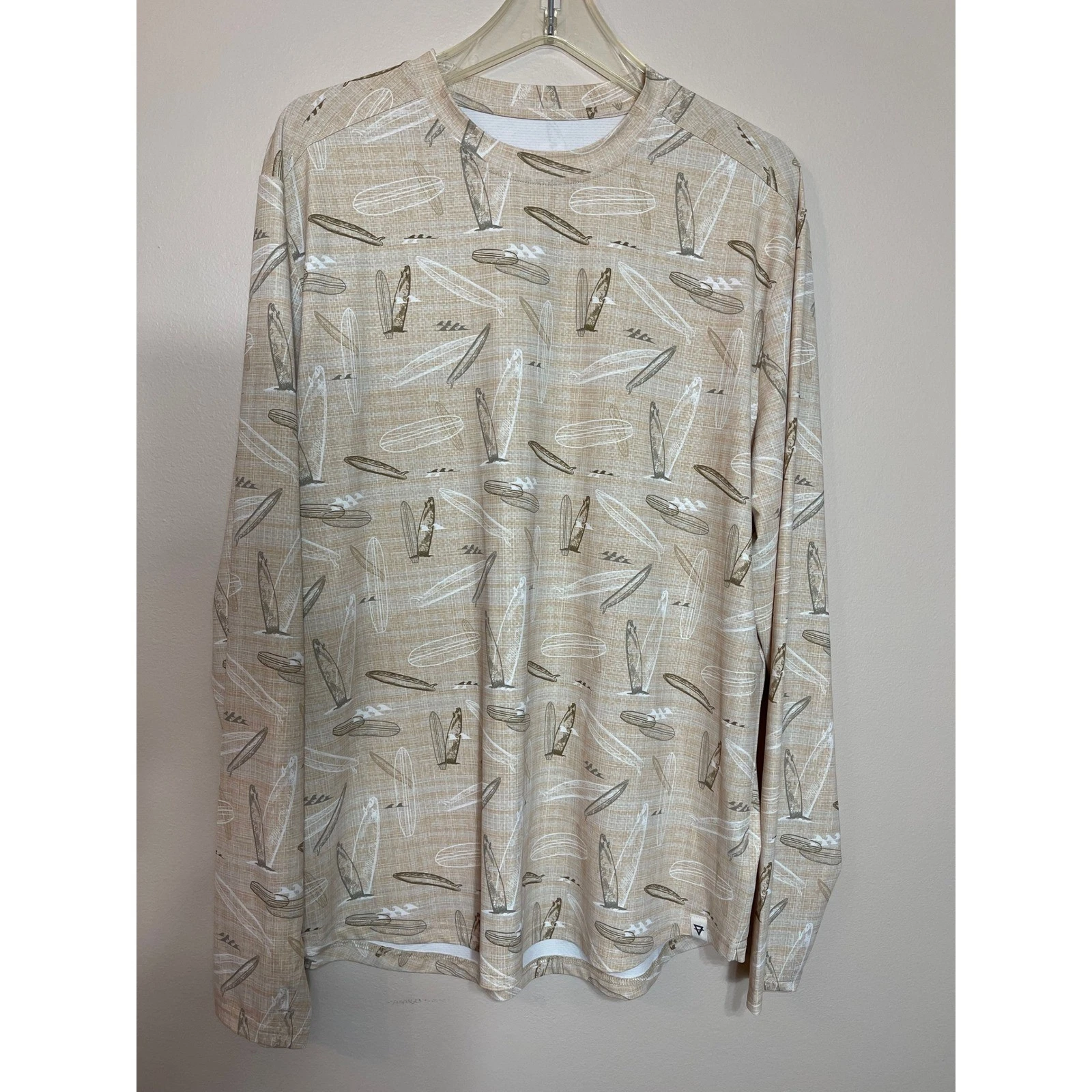 LIV Outdoor Men's Long Sleeve Surfboard Print Performance Shirt L Tan
