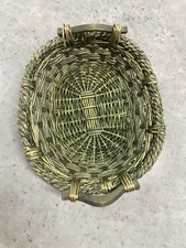 Large Oval Woven Wicker Basket with Wooden Handles 14” x 11” x 3”