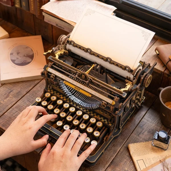 ROKR Vintage Typewriter Model Kit to Build 3D Wooden Puzzles Adults Gifts Black