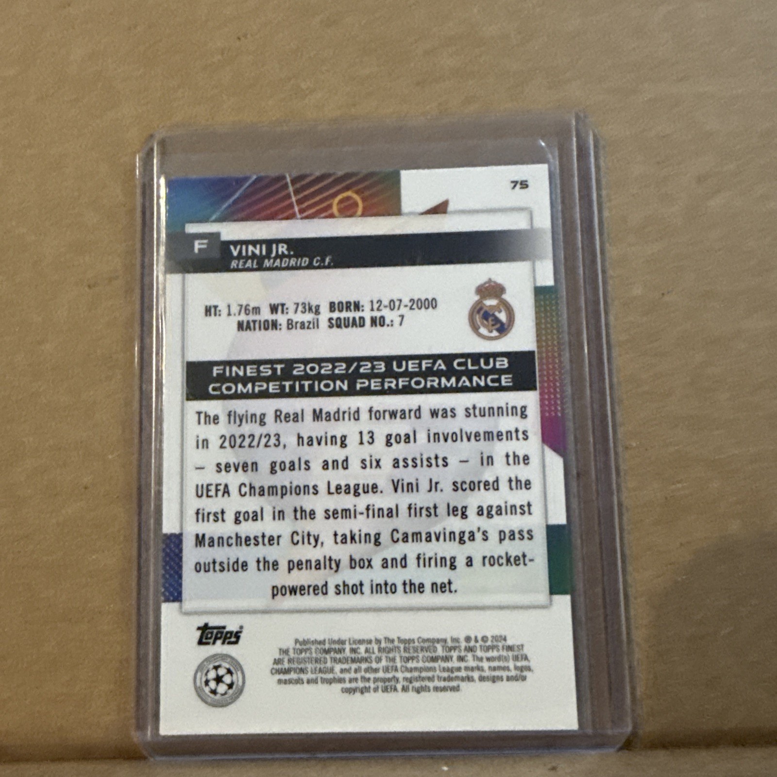 2023-24 Topps Finest UEFA Club Comps- Vinicius #75 Ferris Wheel Refractor /135 view 2