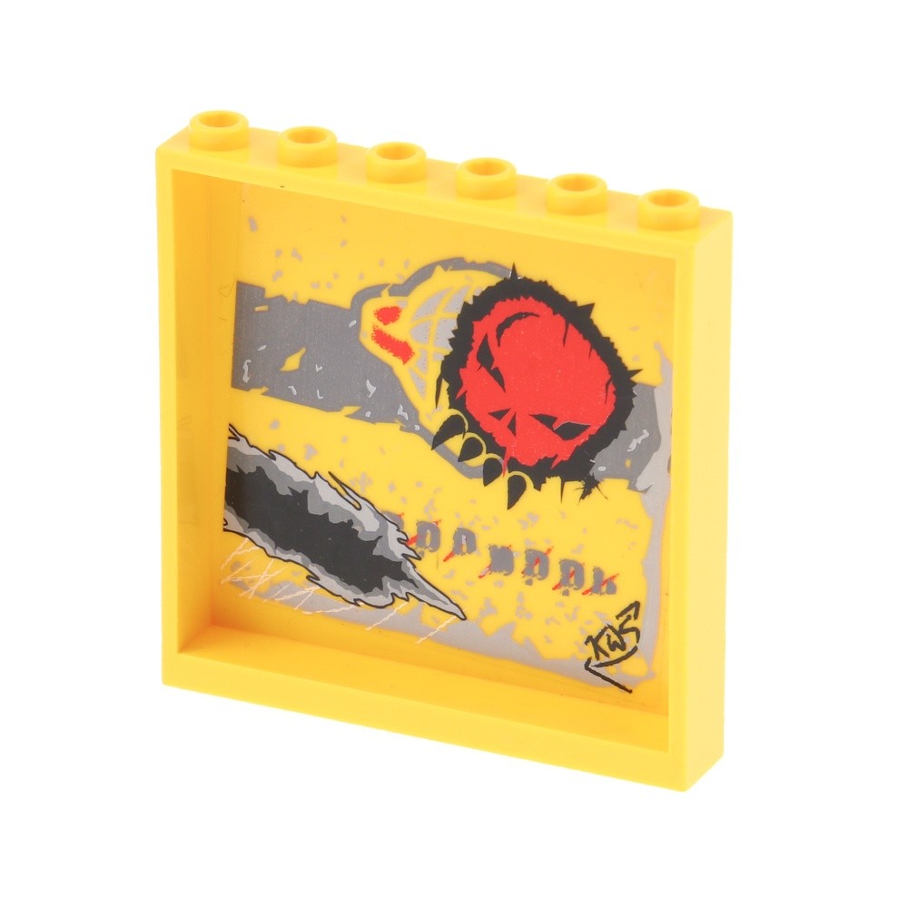 1X Lego Panel 1X6X5 Yellow Sticker Graffiti Skull Red Wall 5972 59349PB087