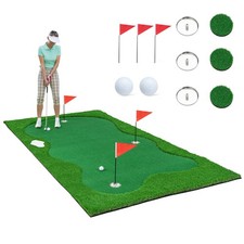 10 x 5 FT Golf Putting Green Golf Practice Mat w/3 Holes, 3 Training Aid Cups