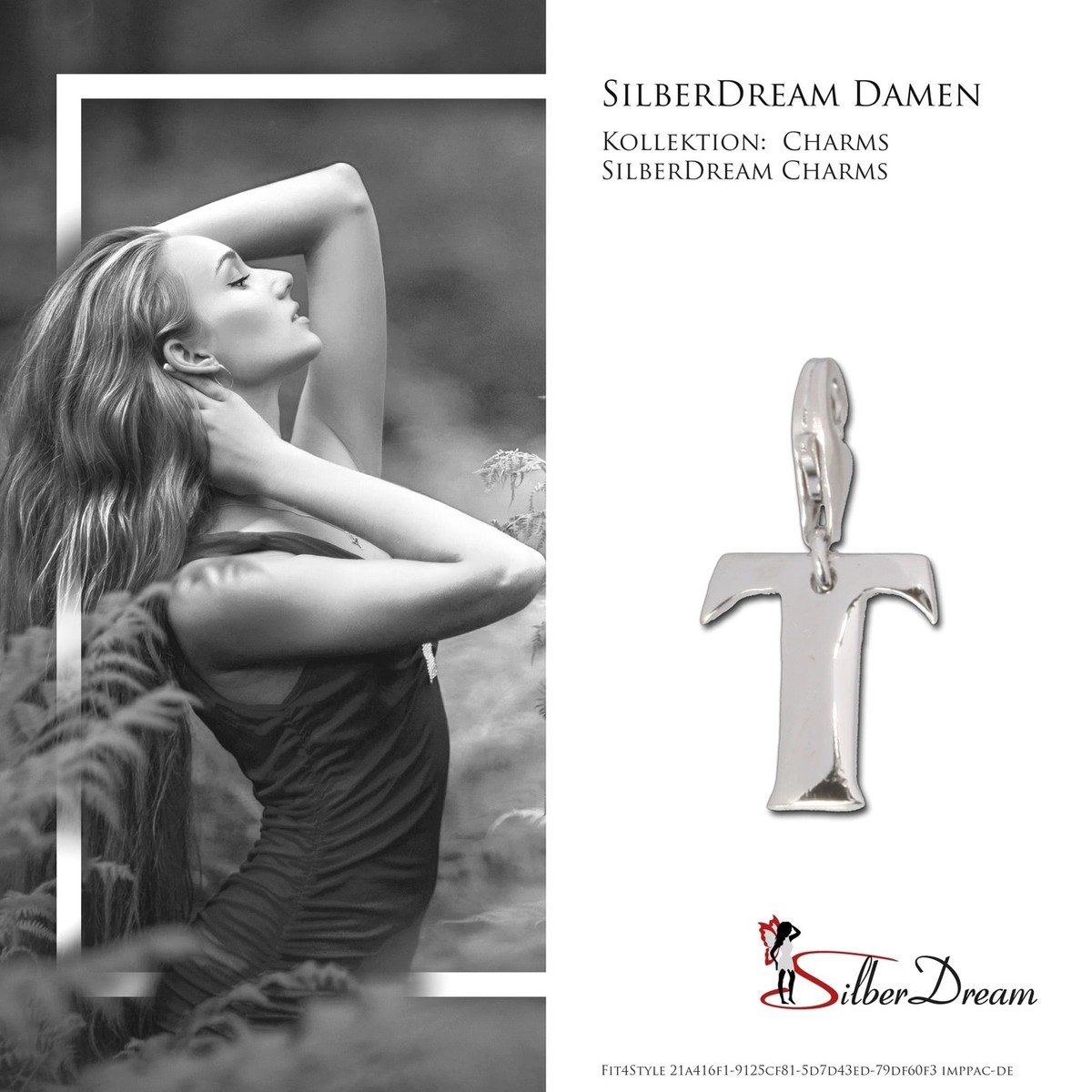 SilberDream Charm Buchstabe T - 925 Sterlingsilber Anhänger