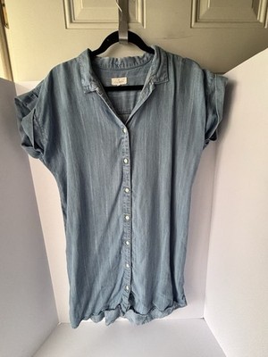 Thread & Supply Women's Chambray Denim Shirt Dress Size M Lightweight striped