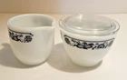 Vintage Pyrex Corning Ware Blue Onion Sugar Bowl W/Lid & Creamer