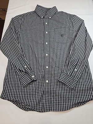 Chaps Ralph Lauren Men Medium Black White Plaid Button Down Long Sleeve Shirt