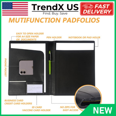 Leather Padfolio Business Portfolio Notebook Binder Office Organizer & writing