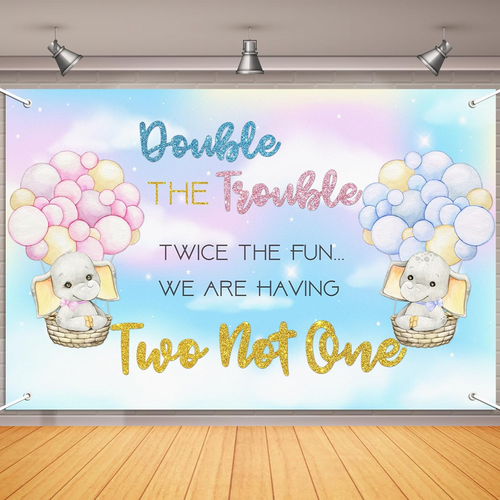Twins Baby Shower Decorations Backdrop 6X4Ft Elephant Pink Blue Gender Reveal - Picture 11 of 12
