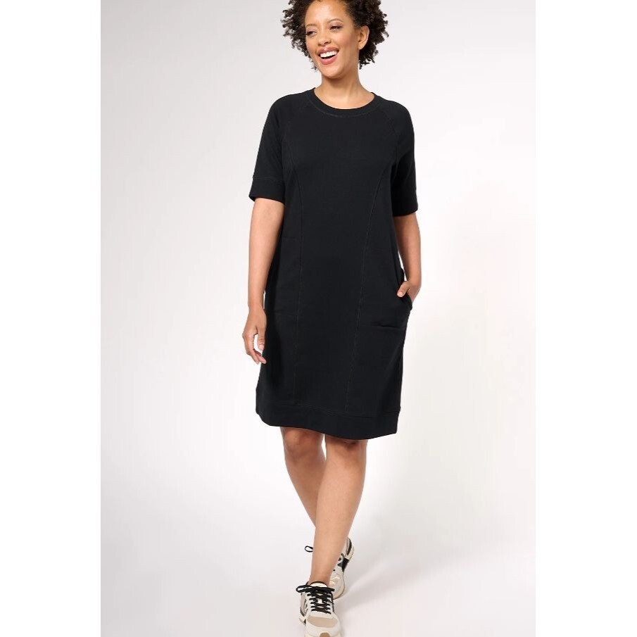 Denim and Company Active French Terry Round Neck Elbow Sleeve Dress XS Black NEW | eBay Denim and Company Active French Terry Round Neck Elbow Sleeve Dress XS Black NEW | eBay