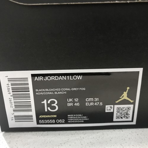 Nike Air Jordan 1 Low Black/Grey Fog/Bleached Coral MEN size 13 (SEND EXPRESS) - Picture 9 of 11