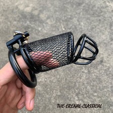 Chastity Device Black Ring Steel Lock Peni Rings Large Male Chastity Cage