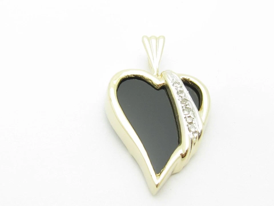 Oro Amarillo 14k y Diamantes Ónix Negro Diseño Corazón Pavé Dije Colgante Regalo